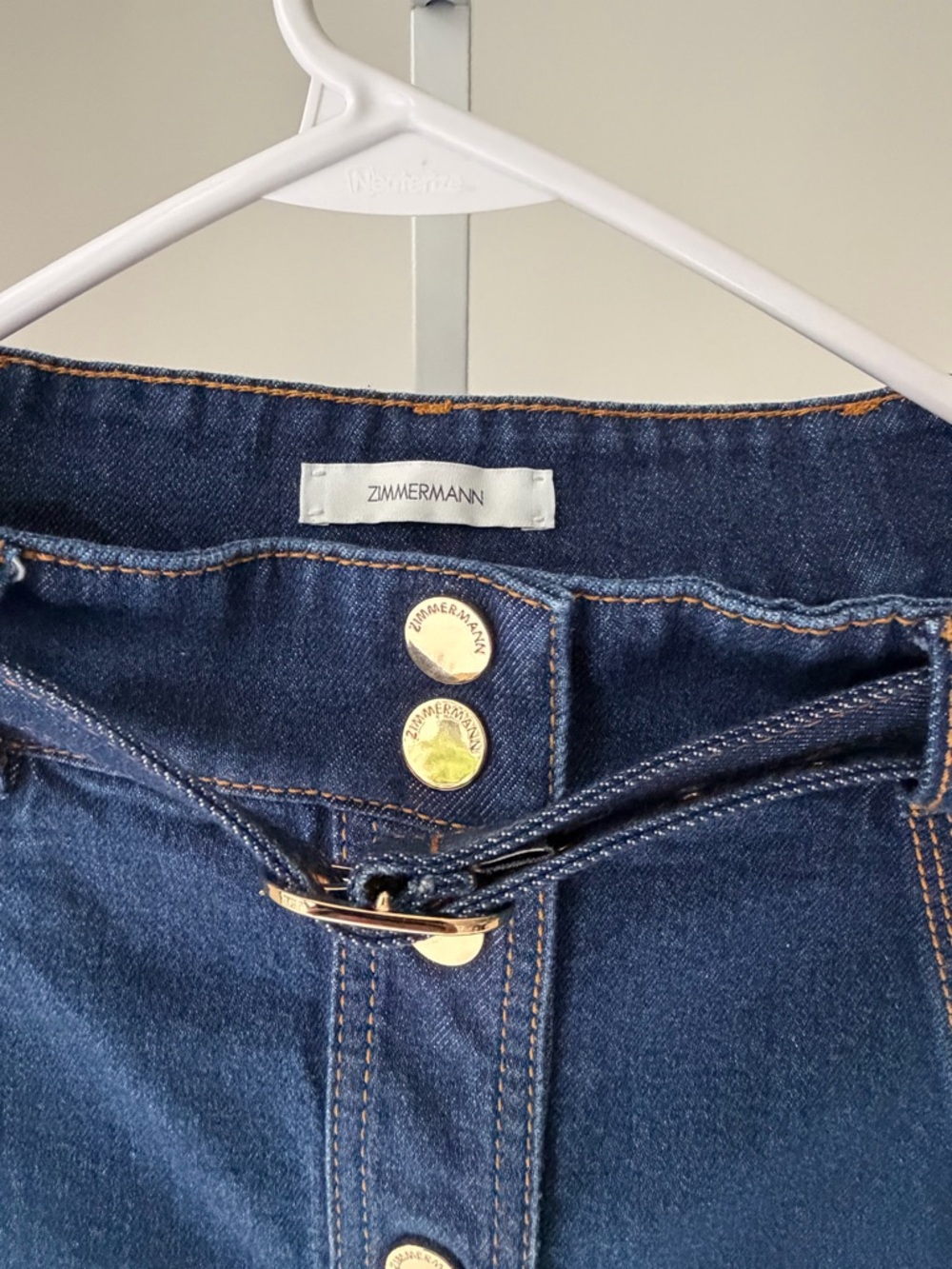 Zimmermann Dark Blue Denim A-Line Midi Skirt with Belt - Picture 5 of 10